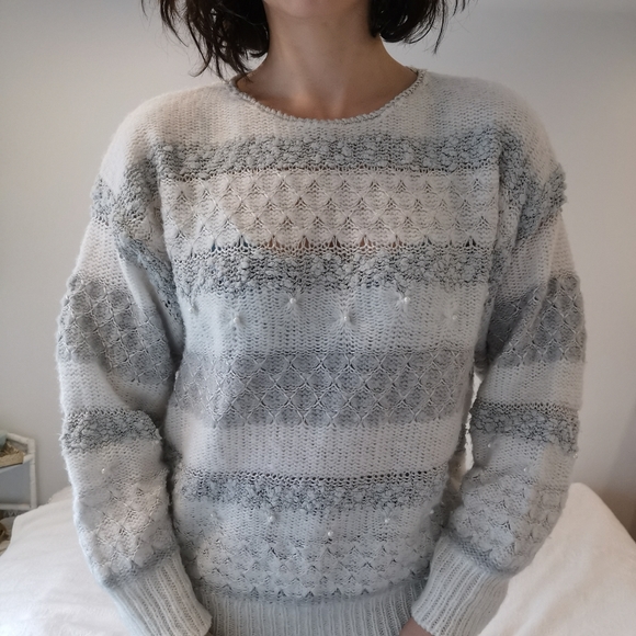 Medium vintage 80s retro knit sweater pearl knit sweater vintage womens clothing - Picture 2 of 4